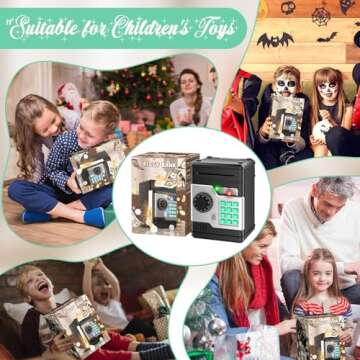 NAFEIV Piggy Bank, Automatic Electronic Piggy Bank for Kids Boys Girls with Password and Fingerprint Unlocking Simulation, Money Bank Kids Safe Toys for 3 4 5 6 7 8 9 10 Year Old Boy Girl (Black)