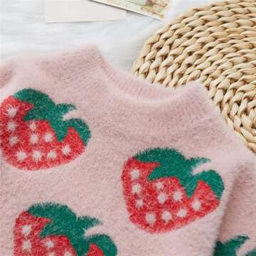 PATPAT Adorable Toddler Strawberry Print Sweater for Girls - Perfect for Winter