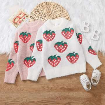 Cozy PATPAT Toddler Strawberry Sweater for Girls