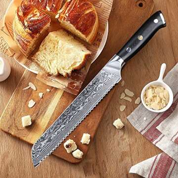 TURWHO Professional serrated Bread Knife 8 Inch - Classic Damascus pattern Japanese VG-10 Steel Kitchen Knives