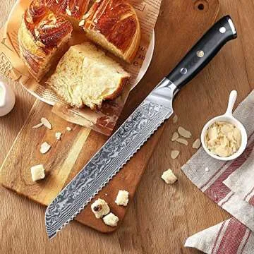 TURWHO Professional serrated Bread Knife 8 Inch - Classic Damascus pattern Japanese VG-10 Steel Kitchen Knives