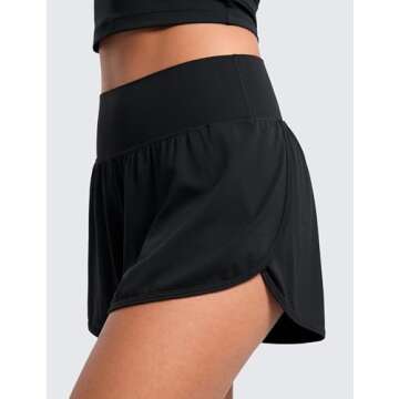 CRZ YOGA Butterluxe-Light High Waisted Dolphin Shorts for Women 2.5" Soft Split for Casual Lounge Athletic Yoga with Liner Black Small