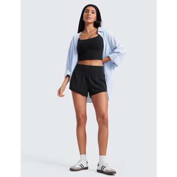 CRZ YOGA Butterluxe-Light High Waisted Dolphin Shorts for Women 2.5" Soft Split for Casual Lounge Athletic Yoga with Liner Black Small