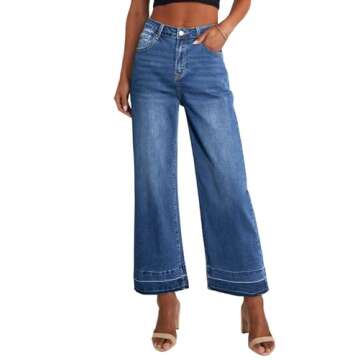 Astylish Ladies Wide Leg Jeans High Waisted Baggy Zimbaplatinum Jeans Straight Leg Denim Pants Jeans Blue