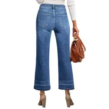 Astylish Ladies Wide Leg Jeans High Waisted Baggy Zimbaplatinum Jeans Straight Leg Denim Pants Jeans Blue