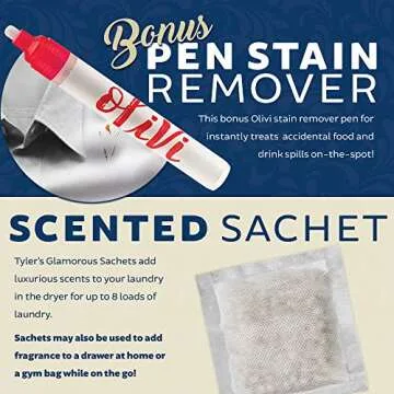 Tyler DIVA Glamorous Wash Laundry Detergent- 1/2 Gallon - With Olivi Stain Remover Pen - Fresh Scented Sachet - Laundry Detergent - For Washing Clothes, Linen, Lingerie, Expensive Fabric, Sheets