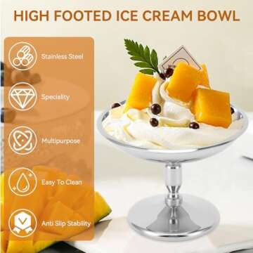 Ice Cream Cups Dessert Dish Stainless Steel Sundae Bowls, Stainless Steel Ice Cream Goblet Cups Serv...