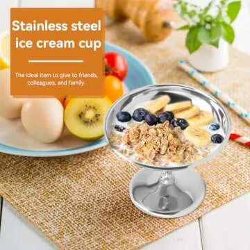 Ice Cream Cups Dessert Dish Stainless Steel Sundae Bowls, Stainless Steel Ice Cream Goblet Cups Serving Dessert Dish Bowls for Salad Fruit Cereal Pudding Dessert Bowls