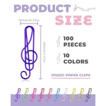 YETOOME 100 Pcs Music Paper Clips in 10 Colors - Perfect for Office and School