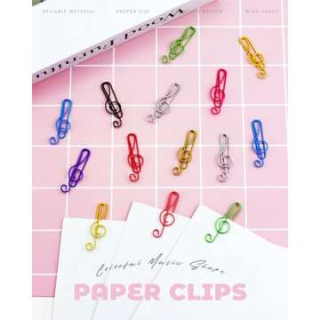 YETOOME 100 Pcs Colorful Music Paper Clips for Office