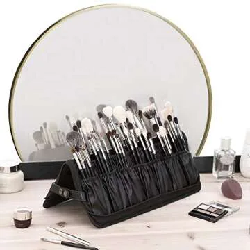 BEGIN MAGIC Rownyeon Makeup Brush Bag Organizer Foldable Makeup Brush Artist Case Travel Brush Holder Portable Zipper Professional Handbag for Travel Home Gift(Brush NOT Included)