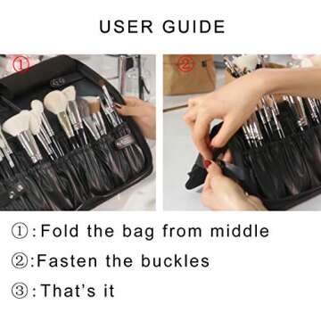 BEGIN MAGIC Rownyeon Makeup Brush Bag Organizer Foldable Makeup Brush Artist Case Travel Brush Holder Portable Zipper Professional Handbag for Travel Home Gift(Brush NOT Included)