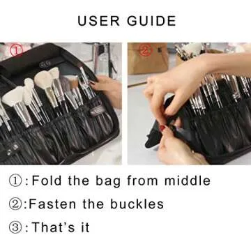 BEGIN MAGIC Rownyeon Makeup Brush Bag Organizer Foldable Makeup Brush Artist Case Travel Brush Holder Portable Zipper Professional Handbag for Travel Home Gift(Brush NOT Included)