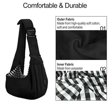 PETLOFT Reversible Dog Cat Sling Carrier, Small Dog Carrier, Adjustable Dog Sling, Hands Free Cross Body Carrier with Collar Hook for Dog/Cat/Bunny up to 11lb, Black
