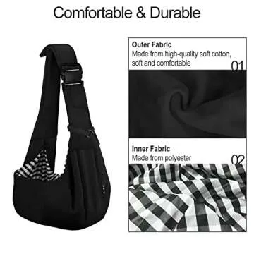 PETLOFT Reversible Dog Cat Sling Carrier, Small Dog Carrier, Adjustable Dog Sling, Hands Free Cross Body Carrier with Collar Hook for Dog/Cat/Bunny up to 11lb, Black