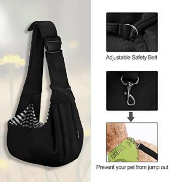 PETLOFT Reversible Dog Cat Sling Carrier, Small Dog Carrier, Adjustable Dog Sling, Hands Free Cross Body Carrier with Collar Hook for Dog/Cat/Bunny up to 11lb, Black