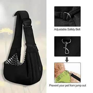 PETLOFT Reversible Dog Cat Sling Carrier, Small Dog Carrier, Adjustable Dog Sling, Hands Free Cross Body Carrier with Collar Hook for Dog/Cat/Bunny up to 11lb, Black