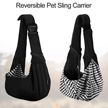 PETLOFT Reversible Dog Cat Sling Carrier, Small Dog Carrier, Adjustable Dog Sling, Hands Free Cross Body Carrier with Collar Hook for Dog/Cat/Bunny up to 11lb, Black