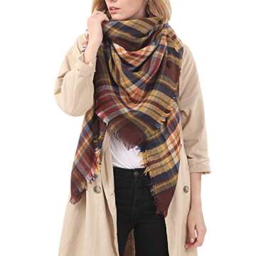 Zando Plaid Blanket Scarf Fall Tartan Scarf Winter Warm Plaid Scarf Shawl Cape Cozy Blanket Scarves ...