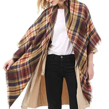 Zando Plaid Blanket Scarf Fall Tartan Scarf Winter Warm Plaid Scarf Shawl Cape Cozy Blanket Scarves Fashion Scarves Wrap Coffee Blanket Scarf