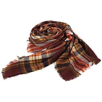 Zando Plaid Blanket Scarf Fall Tartan Scarf Winter Warm Plaid Scarf Shawl Cape Cozy Blanket Scarves Fashion Scarves Wrap Coffee Blanket Scarf