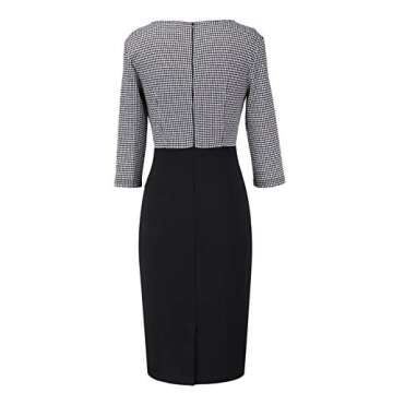 VFSHOW Womens Black and White Houndstooth Elegant Colorblock Work Business Office Church Sheath Dress 2132 HTH S