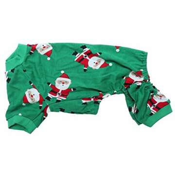 Cute Santa Claus Christmas Dog Pajamas, Xmas Holiday Medium Dog Christmas Clothes Pet Onesie Jammies PJS, Back Length 16" Medium Green