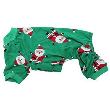 Cute Santa Claus Christmas Dog Pajamas, Xmas Holiday Medium Dog Christmas Clothes Pet Onesie Jammies PJS, Back Length 16" Medium Green