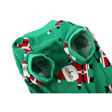 Cute Santa Claus Christmas Dog Pajamas, Xmas Holiday Medium Dog Christmas Clothes Pet Onesie Jammies PJS, Back Length 16" Medium Green