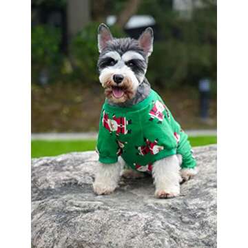 Cute Santa Claus Christmas Dog Pajamas, Xmas Holiday Medium Dog Christmas Clothes Pet Onesie Jammies PJS, Back Length 16" Medium Green