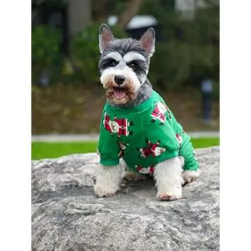 Cute Santa Claus Christmas Dog Pajamas, Xmas Holiday Medium Dog Christmas Clothes Pet Onesie Jammies PJS, Back Length 16" Medium Green