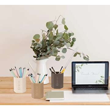 Pen holder Pencil Holder for Desk Cute Nordic Style, Pen Cup for Kids White Simple Modern Minmalist, Office Supplies Dispensers, Makeup Paint Brush Organizer for Girls School Small Grey 3 Pack