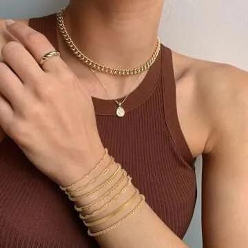 Reoxvo Non Tarnish Gold Stack Bracelets Jewelry for Women Trendy 14K Gold Plated Dainty Chain Link B...