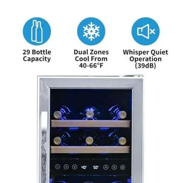 NewAir 15" Built-in or Freestanding 29 Bottle Dual Temperature Zone Wine Fridge, Quiet Operation Win...