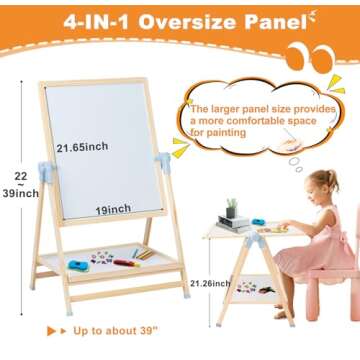 Easel for Kids Toys, Weudear Toddler Easel Double Sided Wooden Easel Standing, 4 in 1 White Board & ...