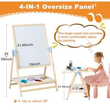 Easel for Kids Toys, Weudear Toddler Easel Double Sided Wooden Easel Standing, 4 in 1 White Board & ...