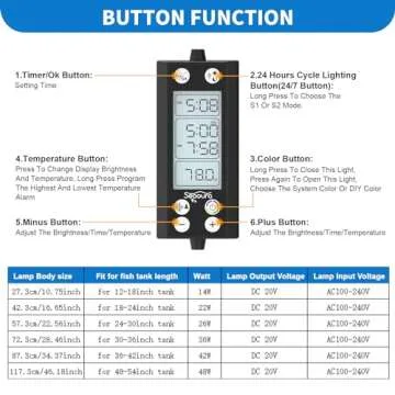 SEAOURA 24/7 Auto On/Off Aquarium Light, Programmable Led Aquarium Light with Thermometer, Fish Tank Light with Full Spectrum+7 Single Color, WRBG DIY Color, for 48-54 Inch Planted Tank, 48W