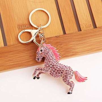 FunBase Crystal Unicorn Keychain 3D Horse Keyring Charm Purse Handbag Pendant