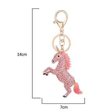 FunBase Crystal Unicorn Keychain 3D Horse Keyring Charm Purse Handbag Pendant