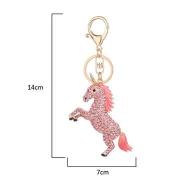 FunBase Crystal Unicorn Keychain 3D Horse Keyring Charm Purse Handbag Pendant