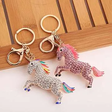 FunBase Crystal Unicorn Keychain 3D Horse Keyring Charm Purse Handbag Pendant