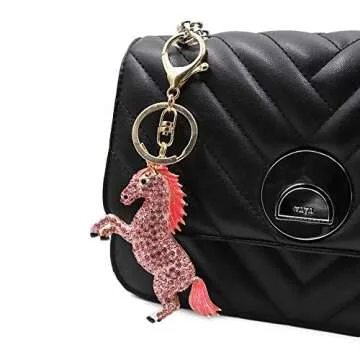 FunBase Crystal Unicorn Keychain 3D Horse Keyring Charm Purse Handbag Pendant