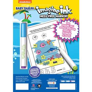 Bendon Baby Shark 16-Page Imagine Ink Coloring Book with Mess Free Marker 47220