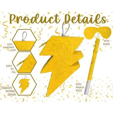 APINATA4U Yellow Lightning Bolt Pinata - Electrify Your Party with Fun and Festive Decor!