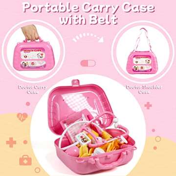 Meland Toy Doctor Kit for Girls - Pretend Play Doctor Set with Carrying Case,Stethoscope Toy & Dress Up Costume - Doctor Play Set for Girls Toddlers Ages 3 4 5 6 Year Old for Role Play Gift