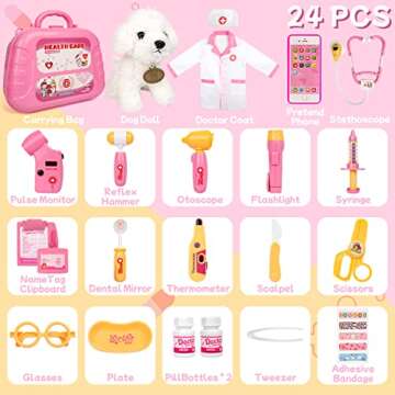 Meland Toy Doctor Kit for Girls - Pretend Play Doctor Set with Carrying Case,Stethoscope Toy & Dress Up Costume - Doctor Play Set for Girls Toddlers Ages 3 4 5 6 Year Old for Role Play Gift