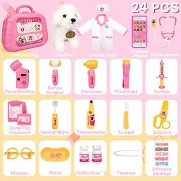 Meland Toy Doctor Kit for Girls - Pretend Play Doctor Set with Carrying Case,Stethoscope Toy & Dress Up Costume - Doctor Play Set for Girls Toddlers Ages 3 4 5 6 Year Old for Role Play Gift