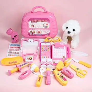 Meland Toy Doctor Kit for Girls - Pretend Play Doctor Set with Carrying Case,Stethoscope Toy & Dress Up Costume - Doctor Play Set for Girls Toddlers Ages 3 4 5 6 Year Old for Role Play Gift