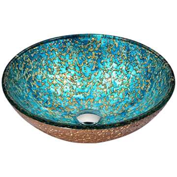 ANZZI Chrona Modern Tempered Glass Vessel Bowl Sink in Gold/Cyan Mix, Gold Top Mount Bathroom Sinks ...