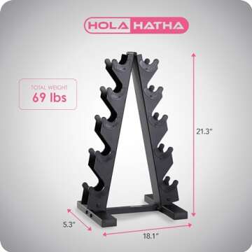 HolaHatha Neoprene Dumbbell Weights Set & Rack for Home Workout, 56 Lbs, Multicolor